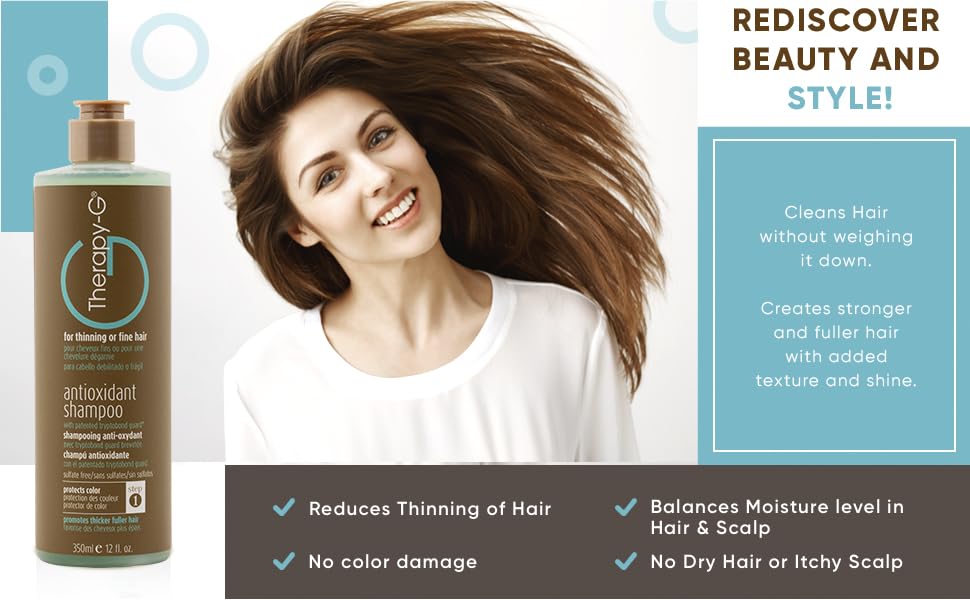 Therapy-G Antioxidant Shampoo scene focused on thinning hair routine