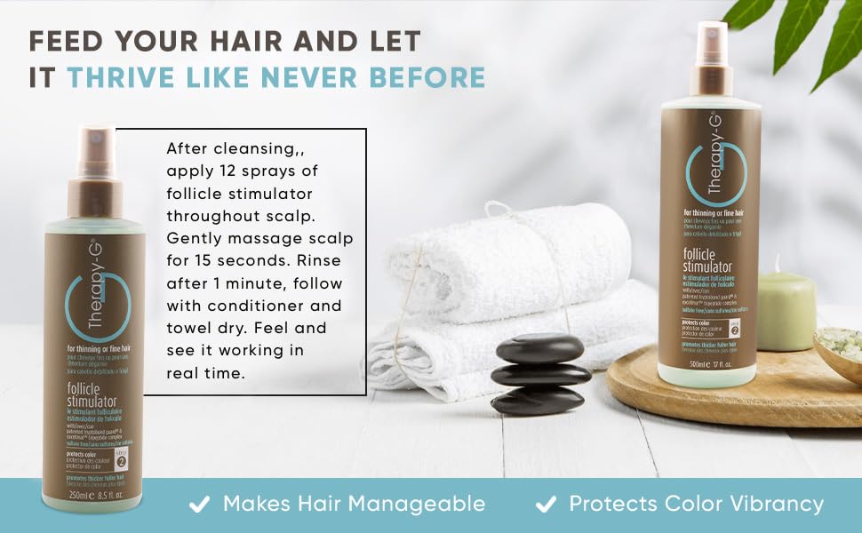 Therapy-G Follicle Stimulator color-safe formula protecting hair color.