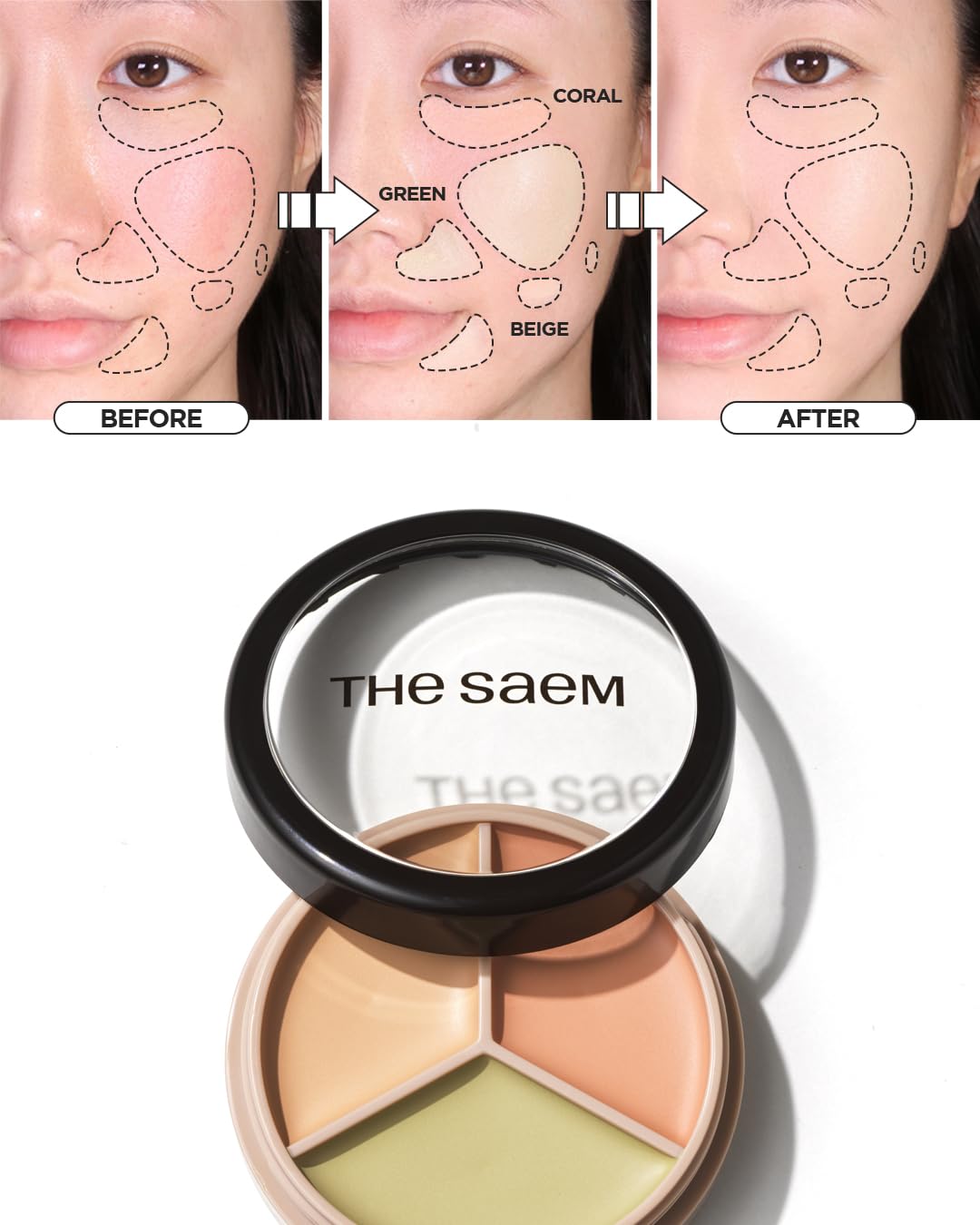 THESAEM Cover Perfection green shade swatch neutralizing redness on skin