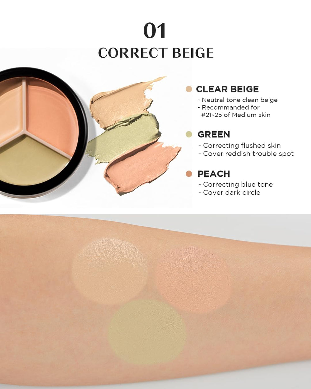 THESAEM Cover Perfection 01 Peach swatch brightens under-eye areas