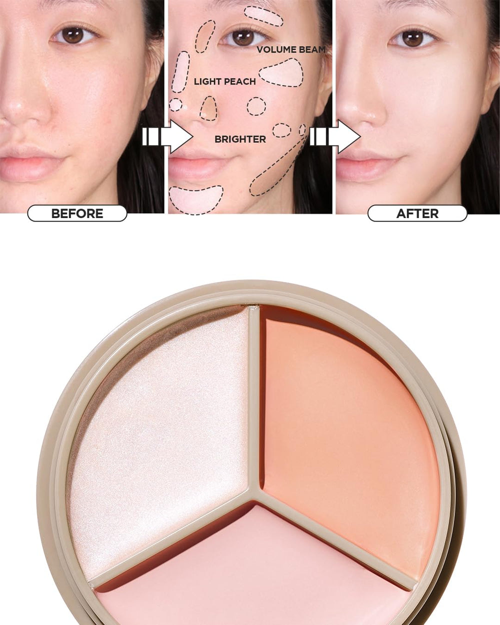 THESAEM Volume Beam swatch shows added volume for a refreshed under-eye.