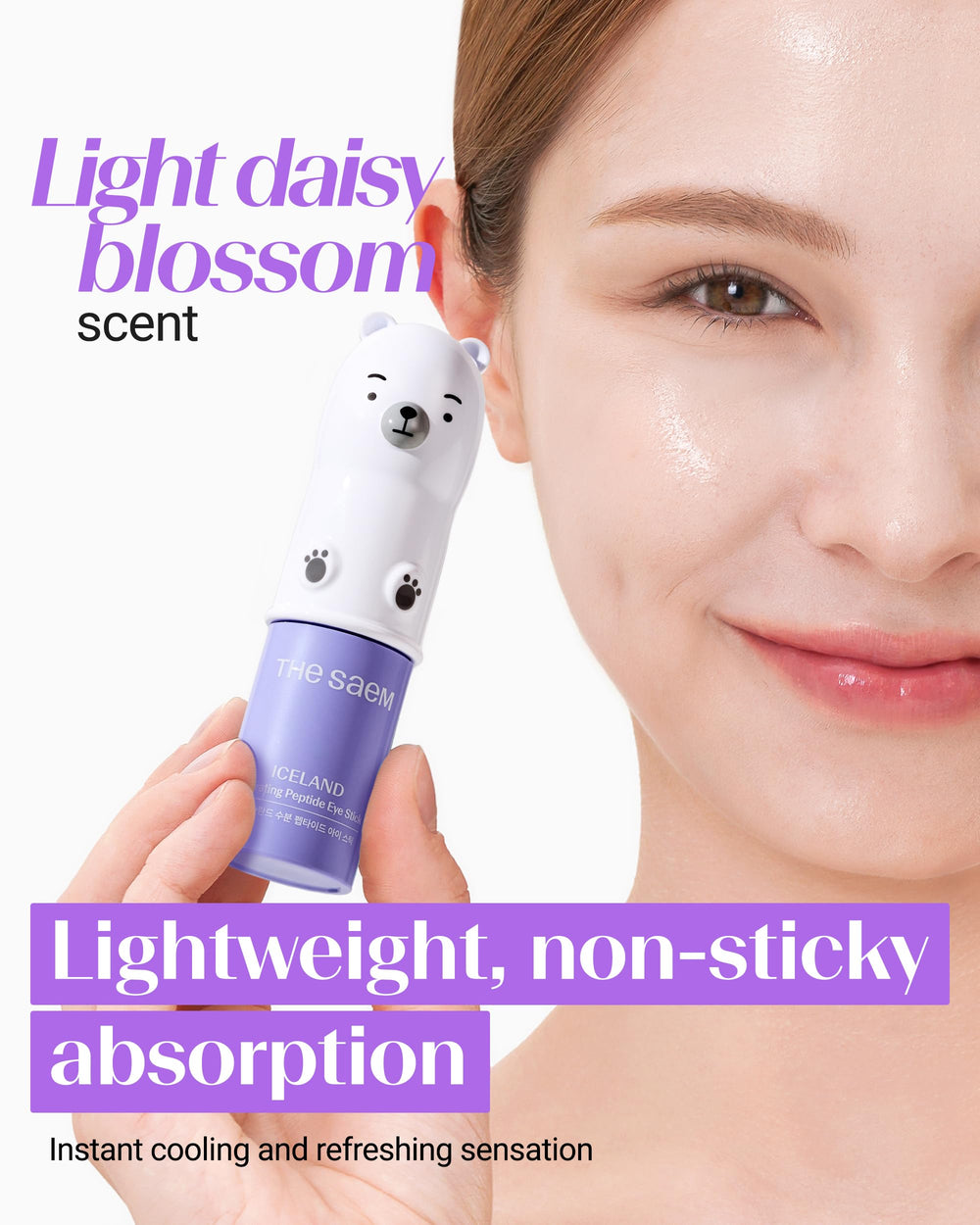 THESAEM daisy scent enhances the sensory experience during application.