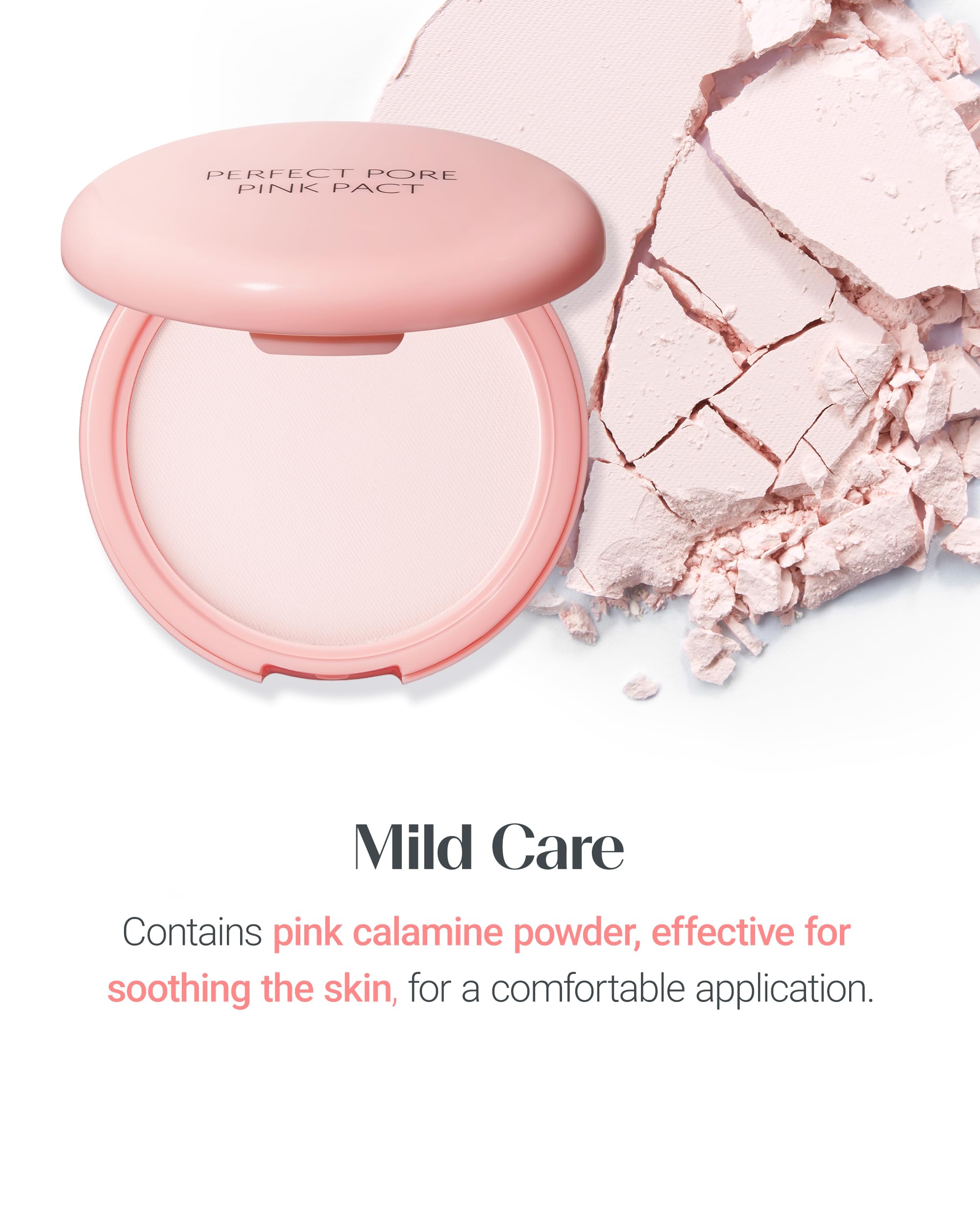 Close-up of pink compact case with a soft-matte finish.