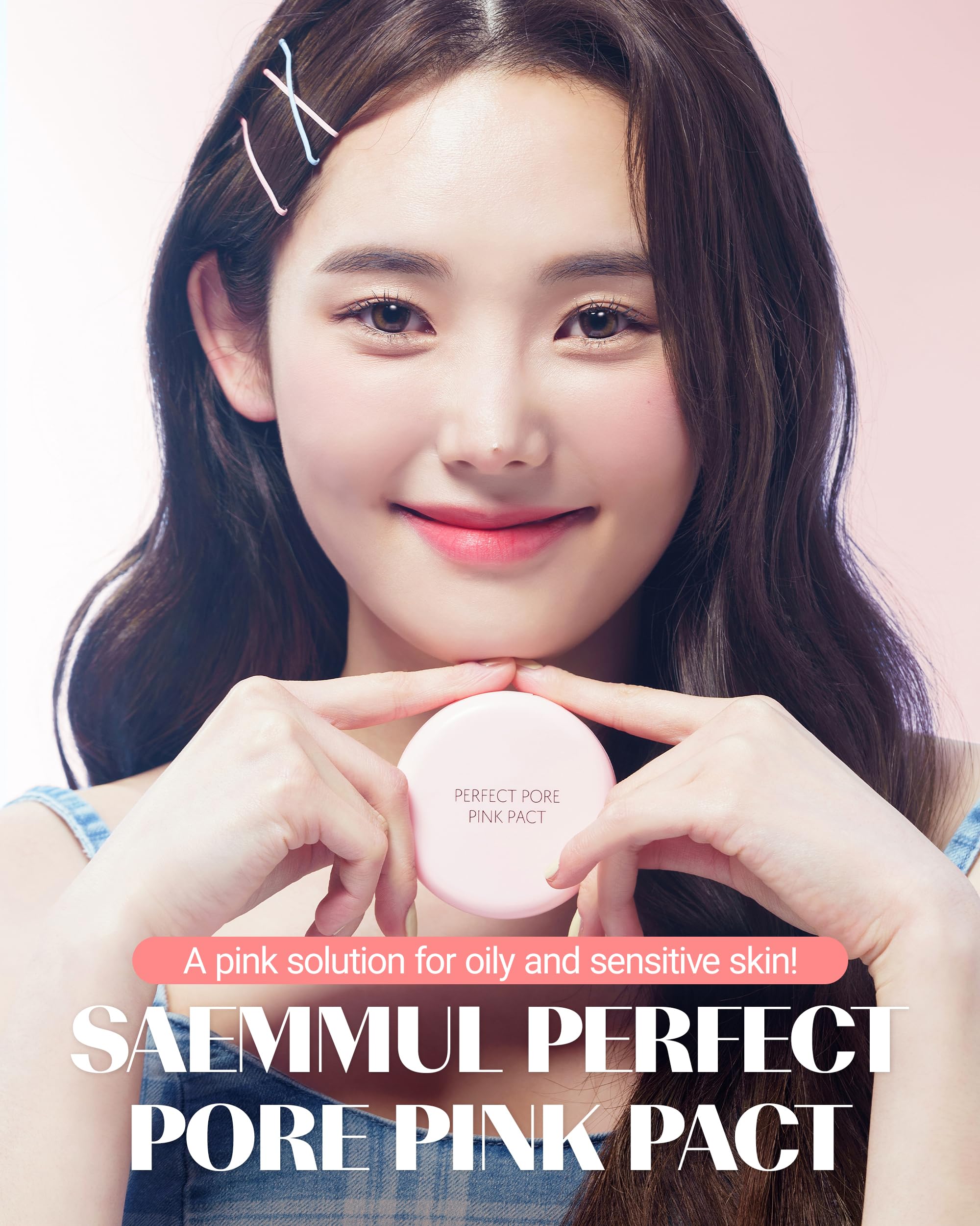 Close-up shows 15% calamine formula soothing skin while applying pact.