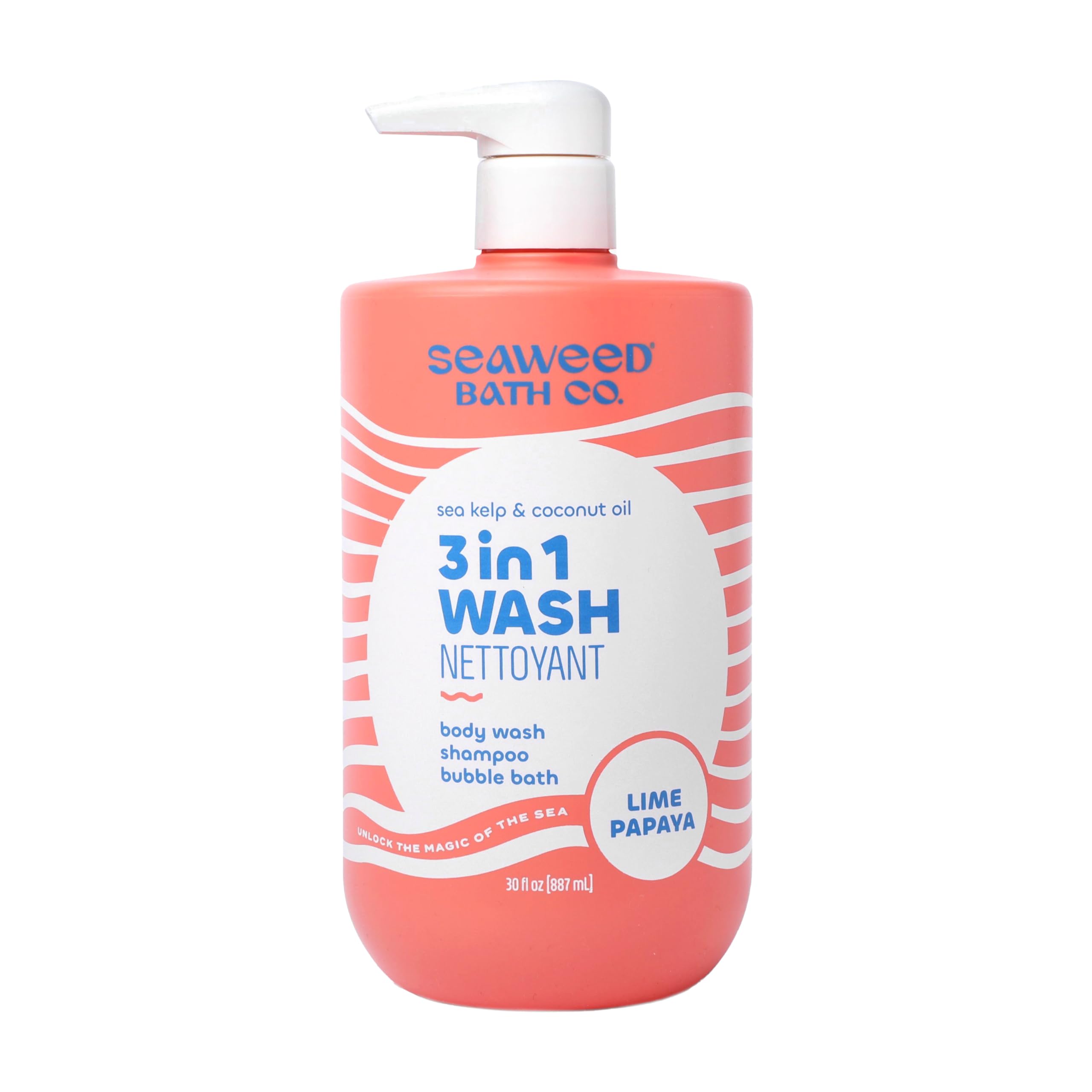 The Seaweed Bath Co. Lime Papaya bath-wash-bottle offers a refreshing cleanse with island scent.