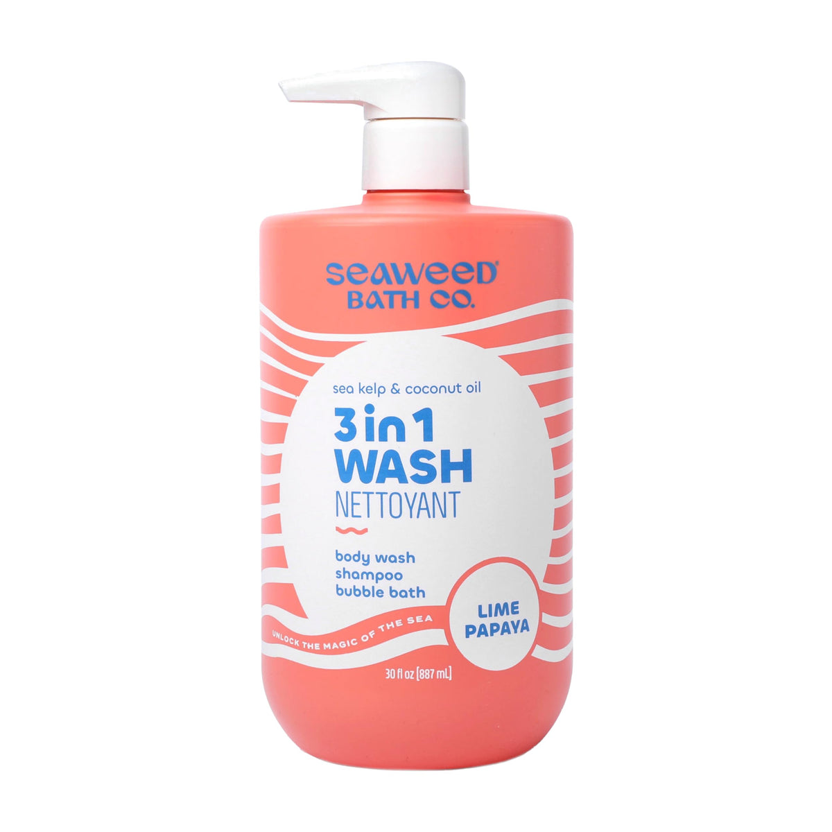 The Seaweed Bath Co. Lime Papaya bath-wash-bottle offers a refreshing cleanse with island scent.