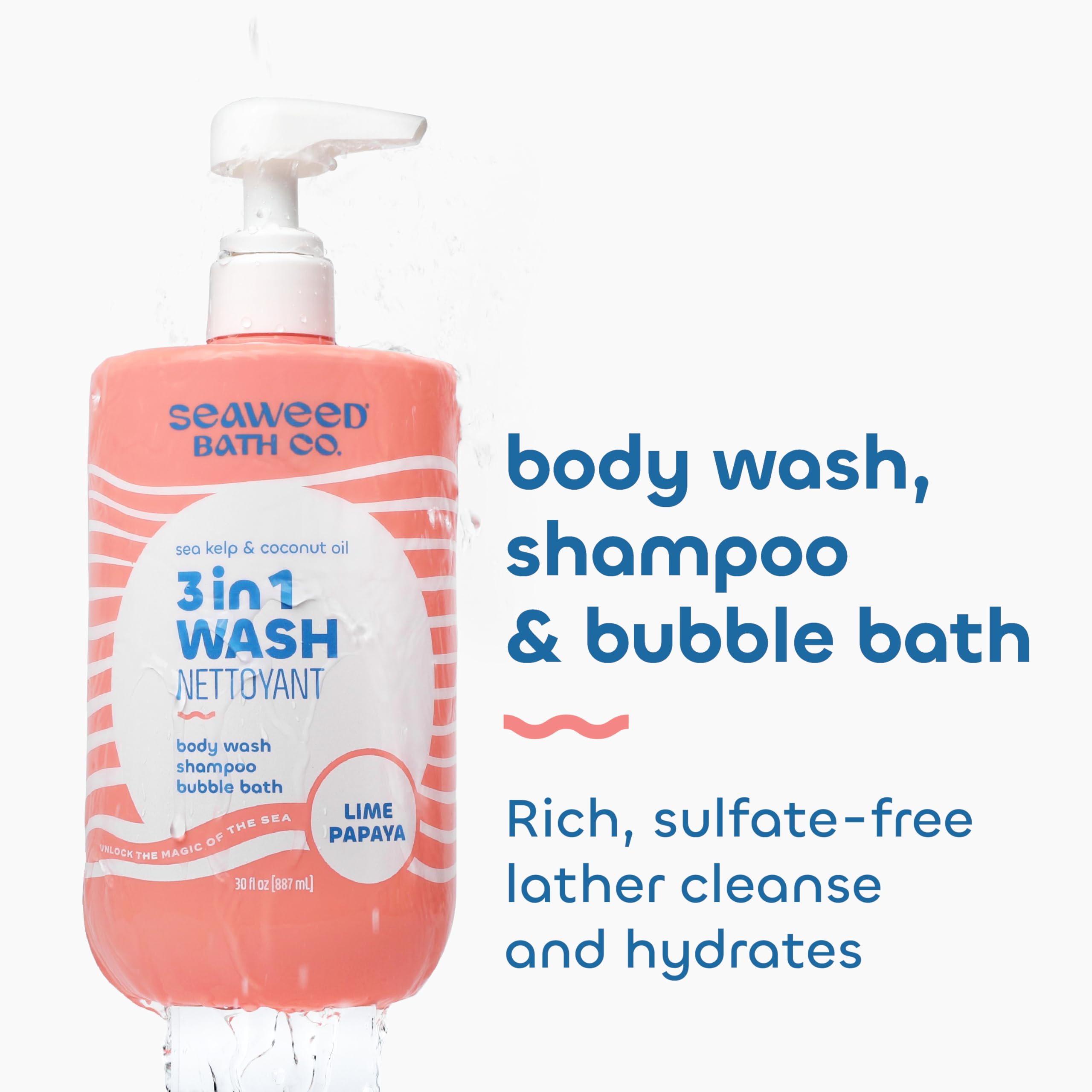 The Seaweed Bath Co. Lime Papaya creamy-lather demonstrates rich foam for full-body cleansing.
