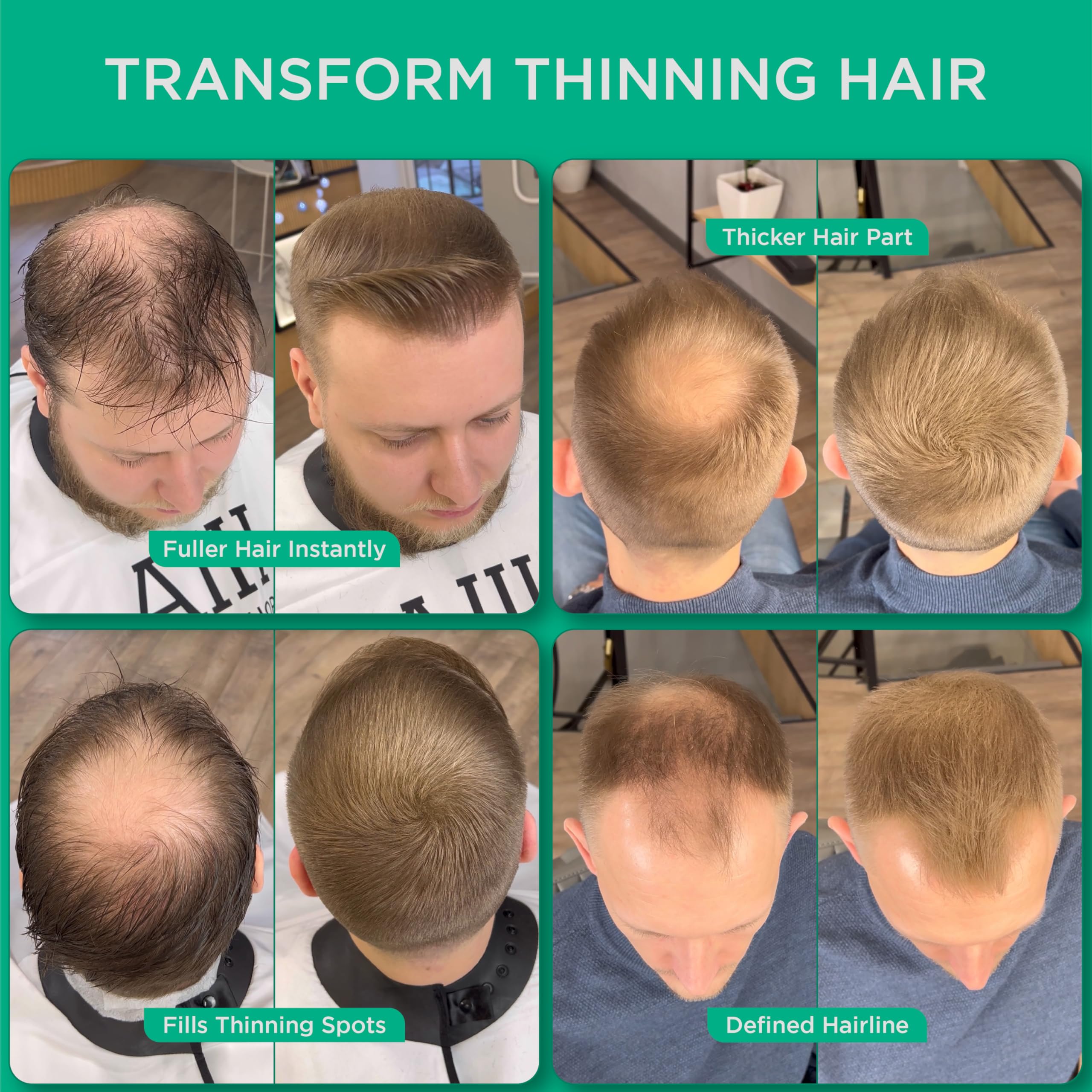 Applying THICK FIBER fibers to thinning areas with dry hair.