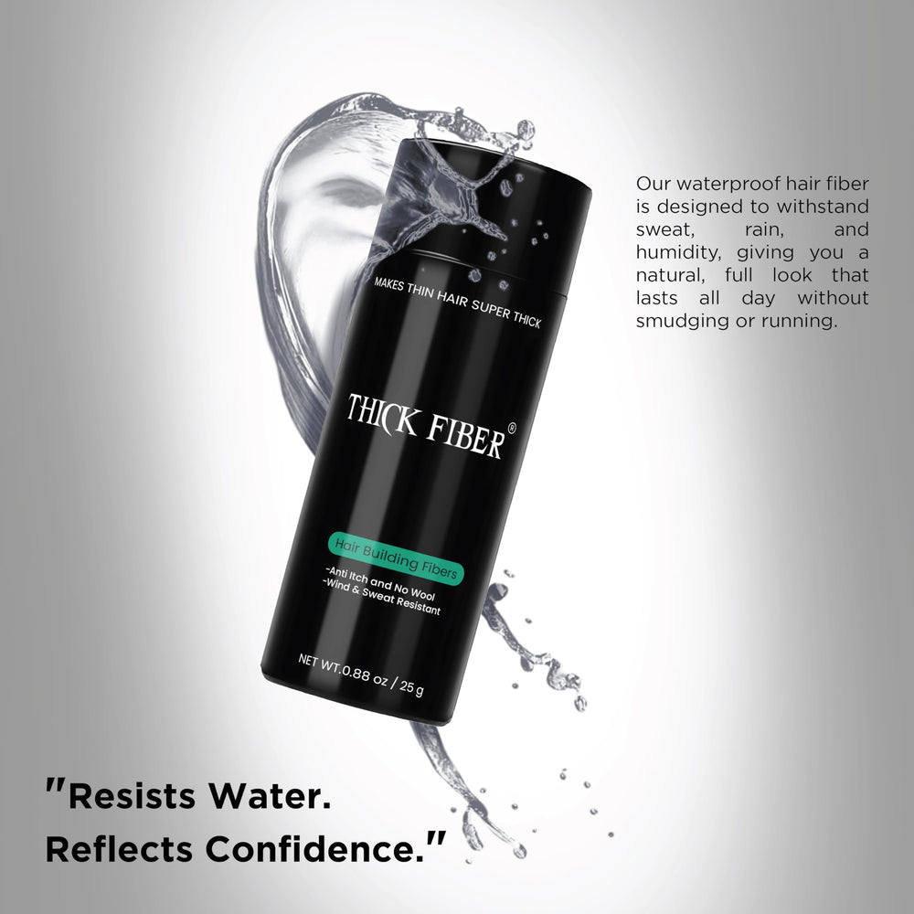 Thick Fiber keratin fibers close-up blending with natural hair