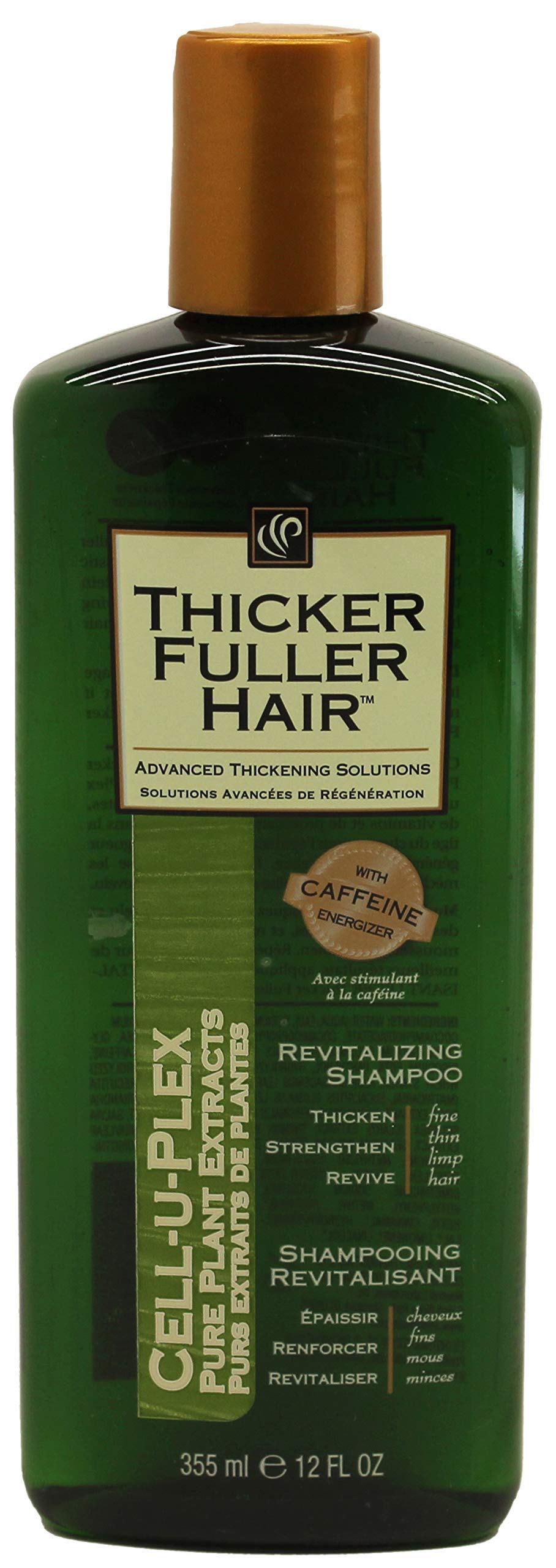 Thicker Fuller Hair Revitalizing Shampoo bottle front view, suggesting fuller-looking hair.