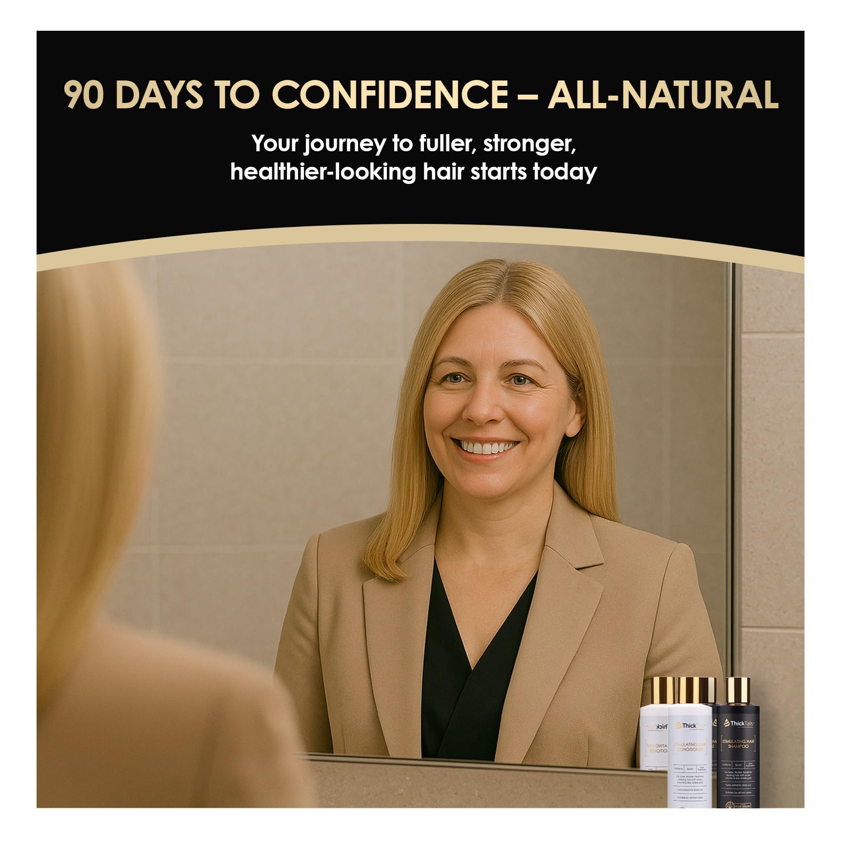 ThickTails duo set on bathroom shelf signaling vegan and color-safe care.