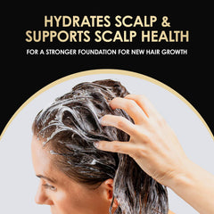 ThickTails scalp comfort application scene showing gentle massaging motion.