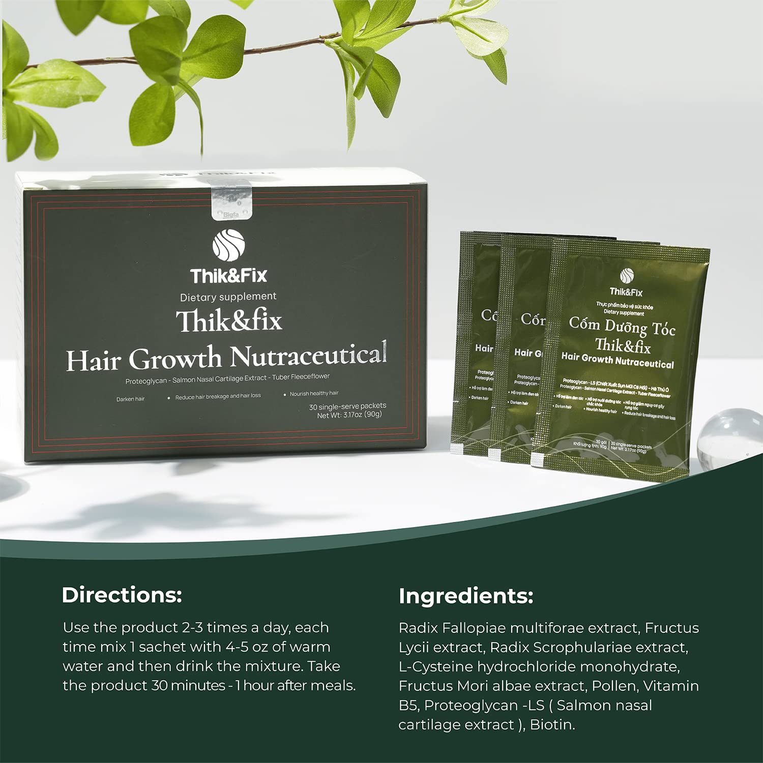 Lifestyle-friendly shot shows a routine with Thik&Fix for healthier-looking hair.