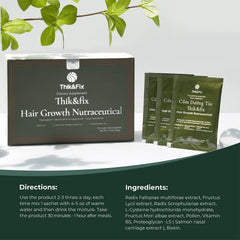 Lifestyle-friendly shot shows a routine with Thik&Fix for healthier-looking hair.