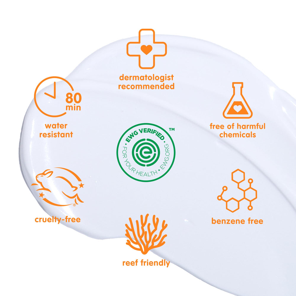 Thinkbaby reef-safe badge visible on sunscreen label for eco-friendly use.