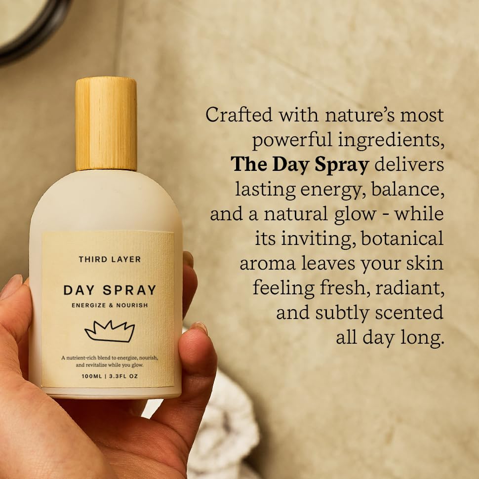 Third Layer Day Spray cap close-up showing alcohol-free formula.