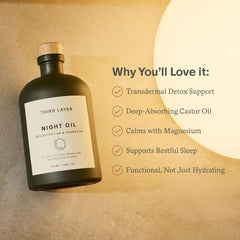 Third Layer Night Oil dropper releasing rich oil for nightly use.