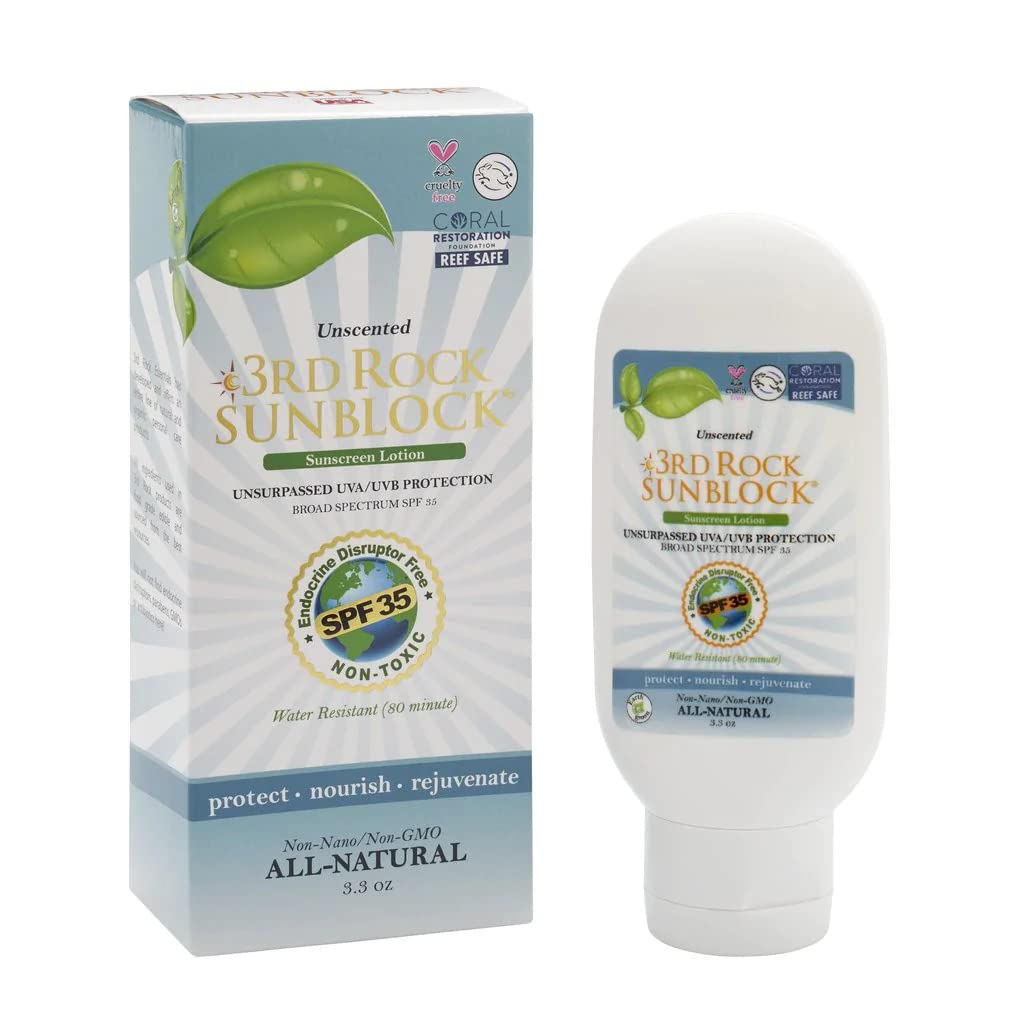3rd Rock Essentials SunBlock SunScreen Lotion SPF 35+ face application for daily sun protection.