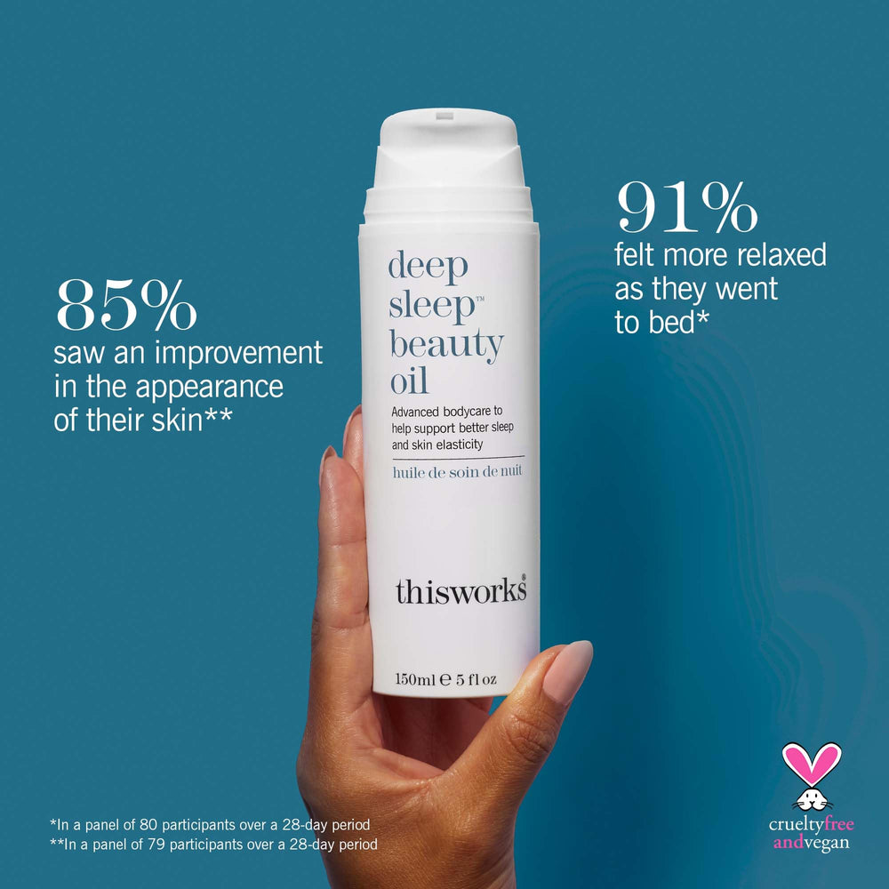 Close-up of the THISWORKS Deep Sleep Beauty Oil texture for a nourishing nightly routine.