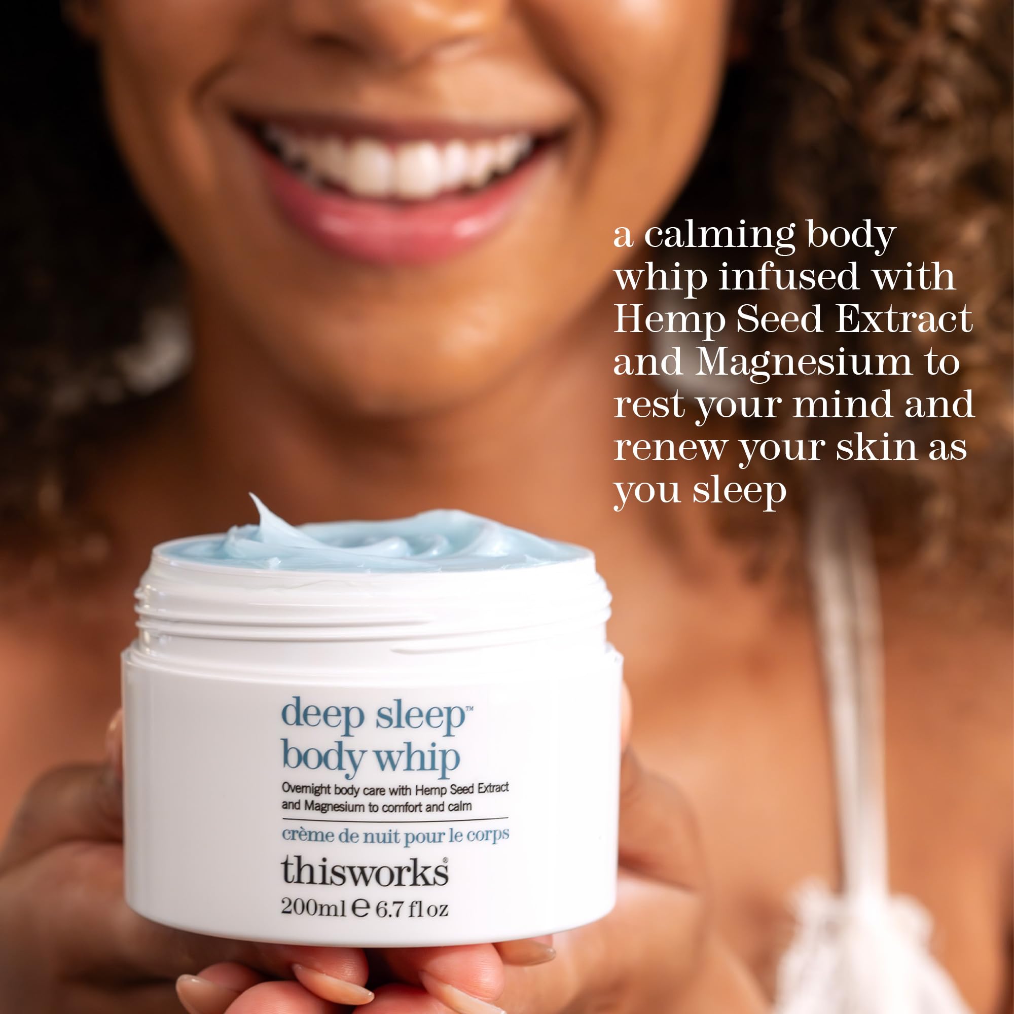 THISWORKS Deep Sleep Body Whip shows rich shea butter texture on skin.