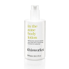 THISWORKS In The Zone bottle closeup showing a hydrating formula for daily use