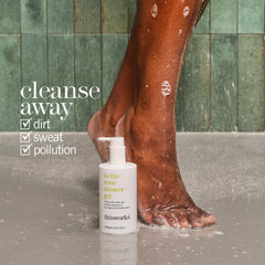THISWORKS In The Zone Shower Gel bottle back shows eucalyptus and frankincense notes for clarity.