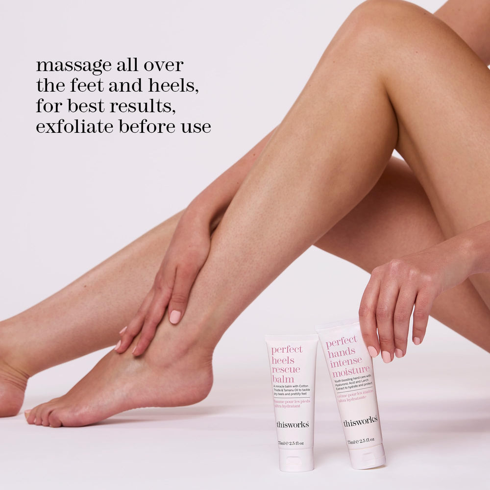 THISWORKS Perfect Heels Rescue Balm applied after a long day for comfort