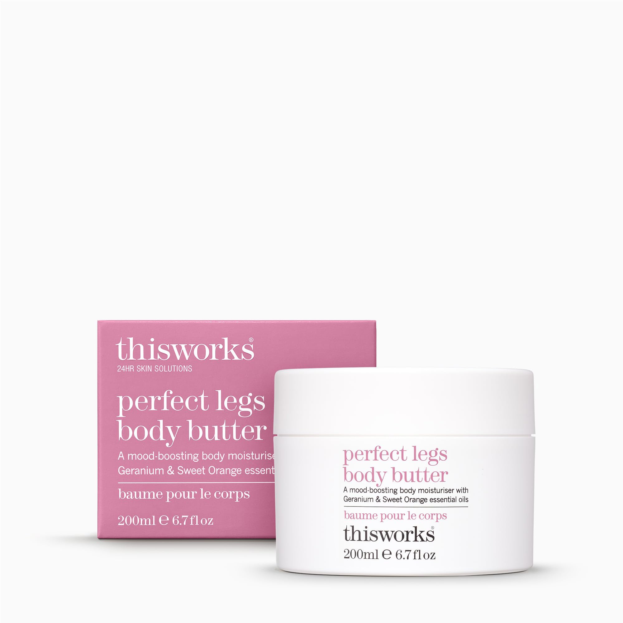 THISWORKS Perfect Legs Butter tub demonstrates creamy texture for deep hydration