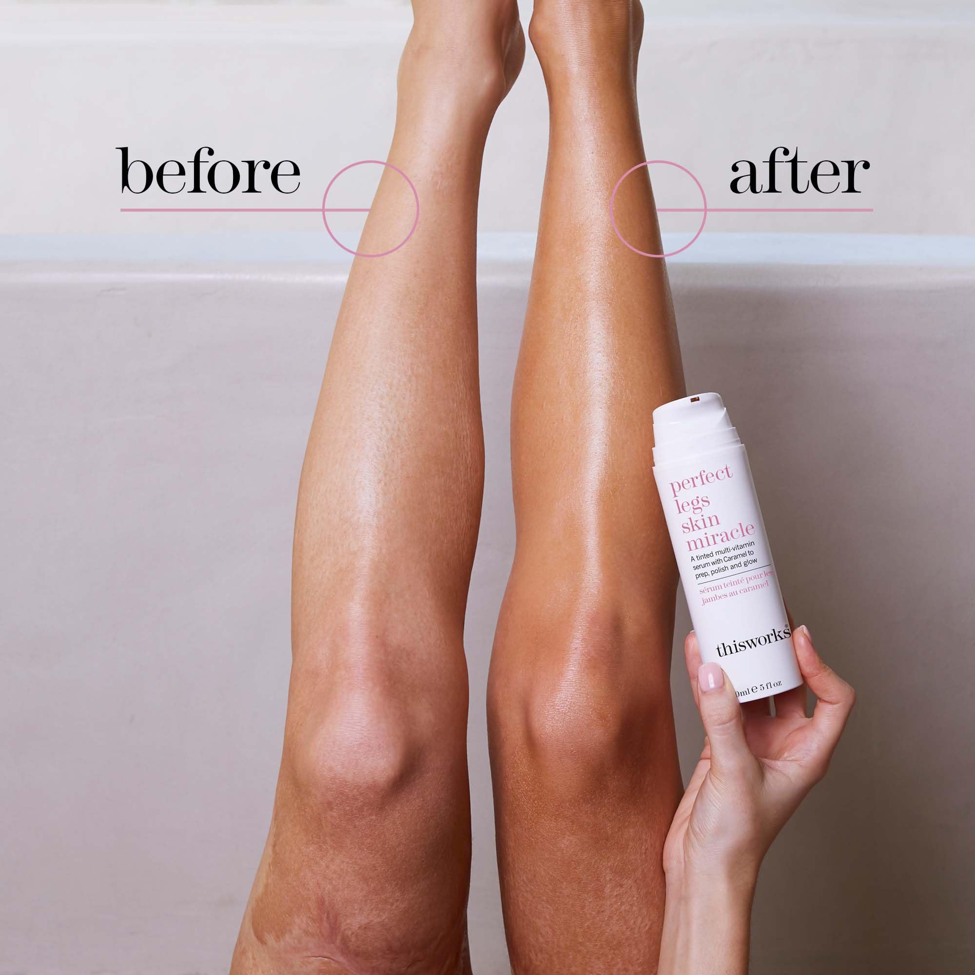THISWORKS Perfect Legs Tint applied on legs delivering instant, natural glow