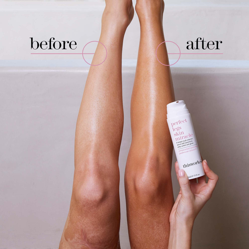 THISWORKS Perfect Legs Tint applied on legs delivering instant, natural glow