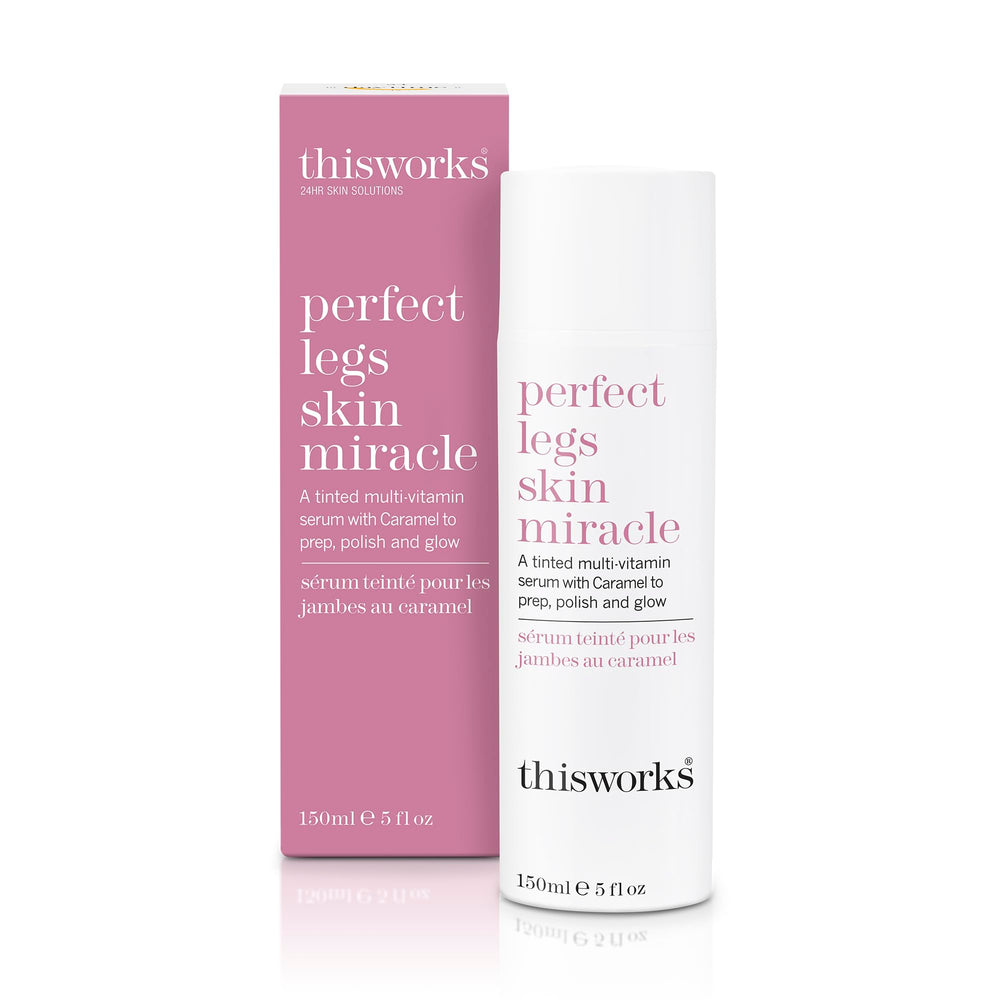 THISWORKS Perfect Legs Skin Miracle bottle closeup showing feather-light tinted serum