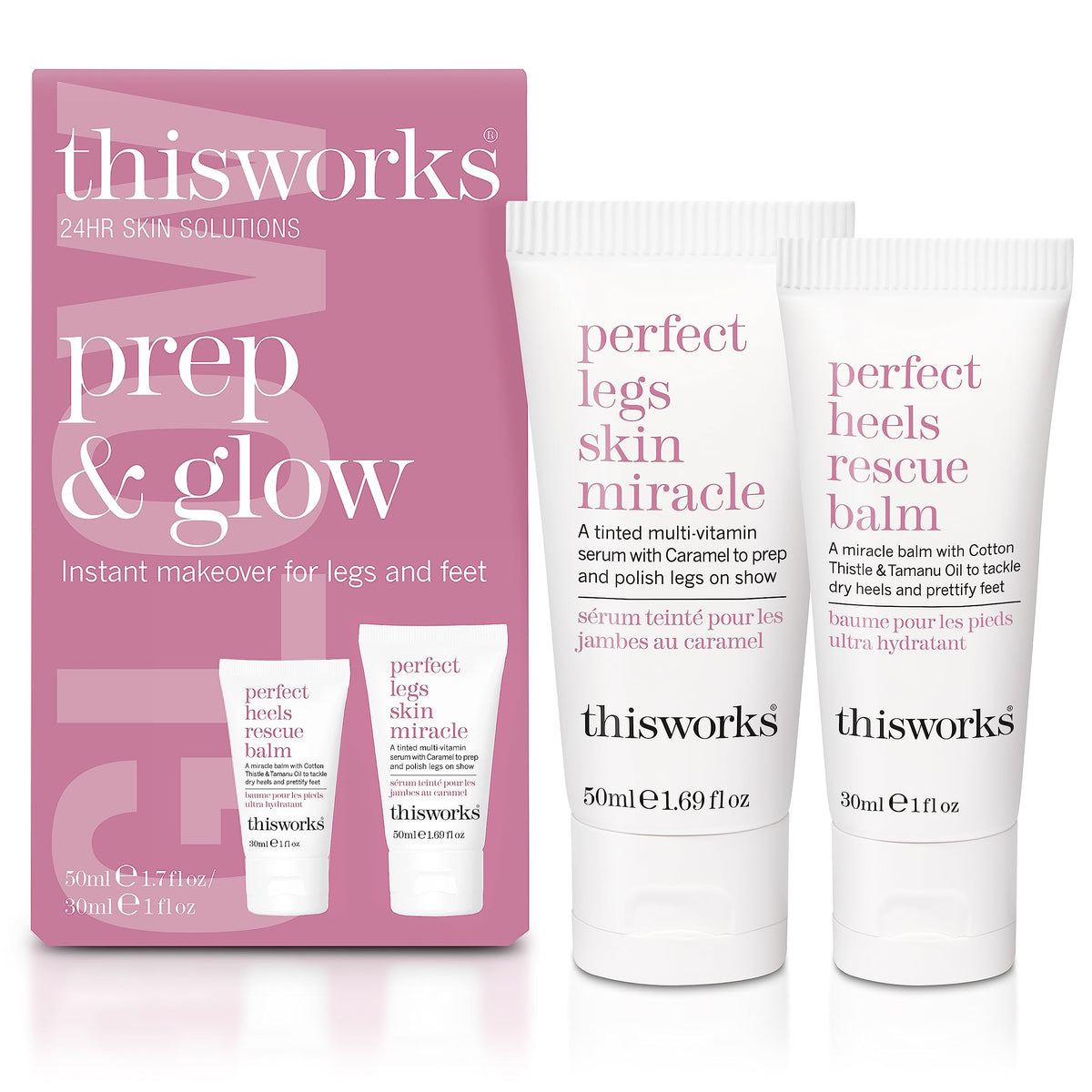 THISWORKS Prep and Glow Gift Set travel-size packaging, ideal for on-the-go hydration.