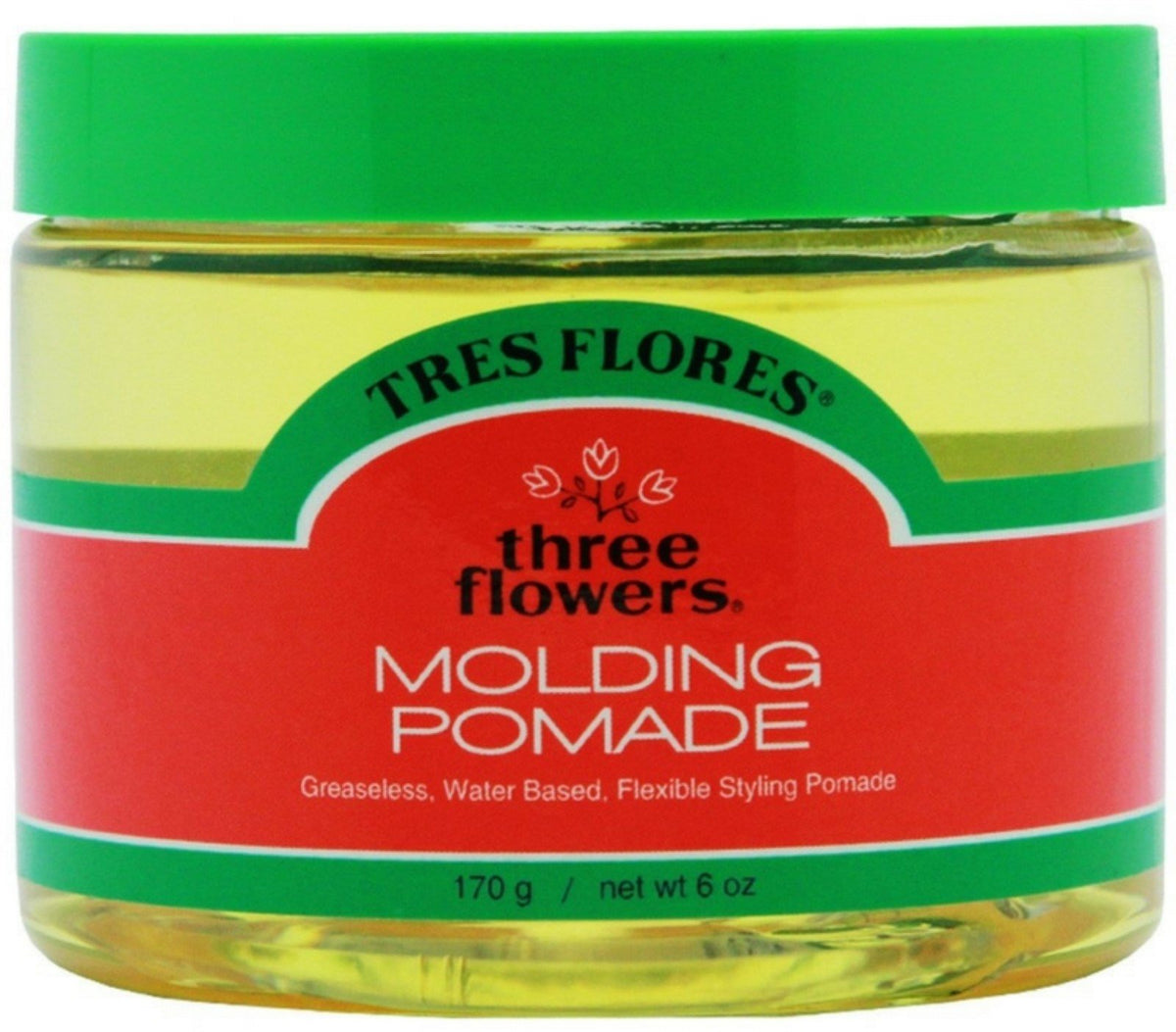 Three Flowers Molding Pomade 6 oz pack—flexible hold for versatile styling and easy rinse.