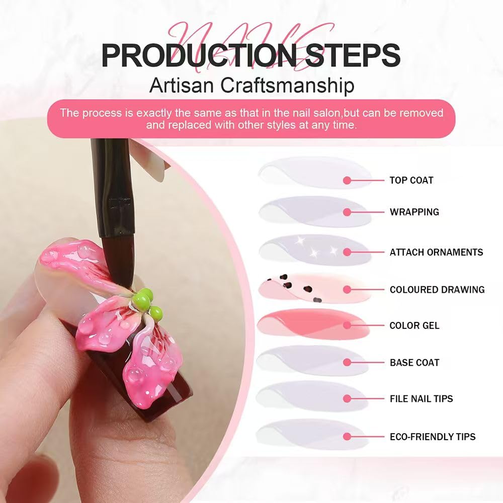 Threelegscat nails with petal embellishments offer delicate feminine detail.