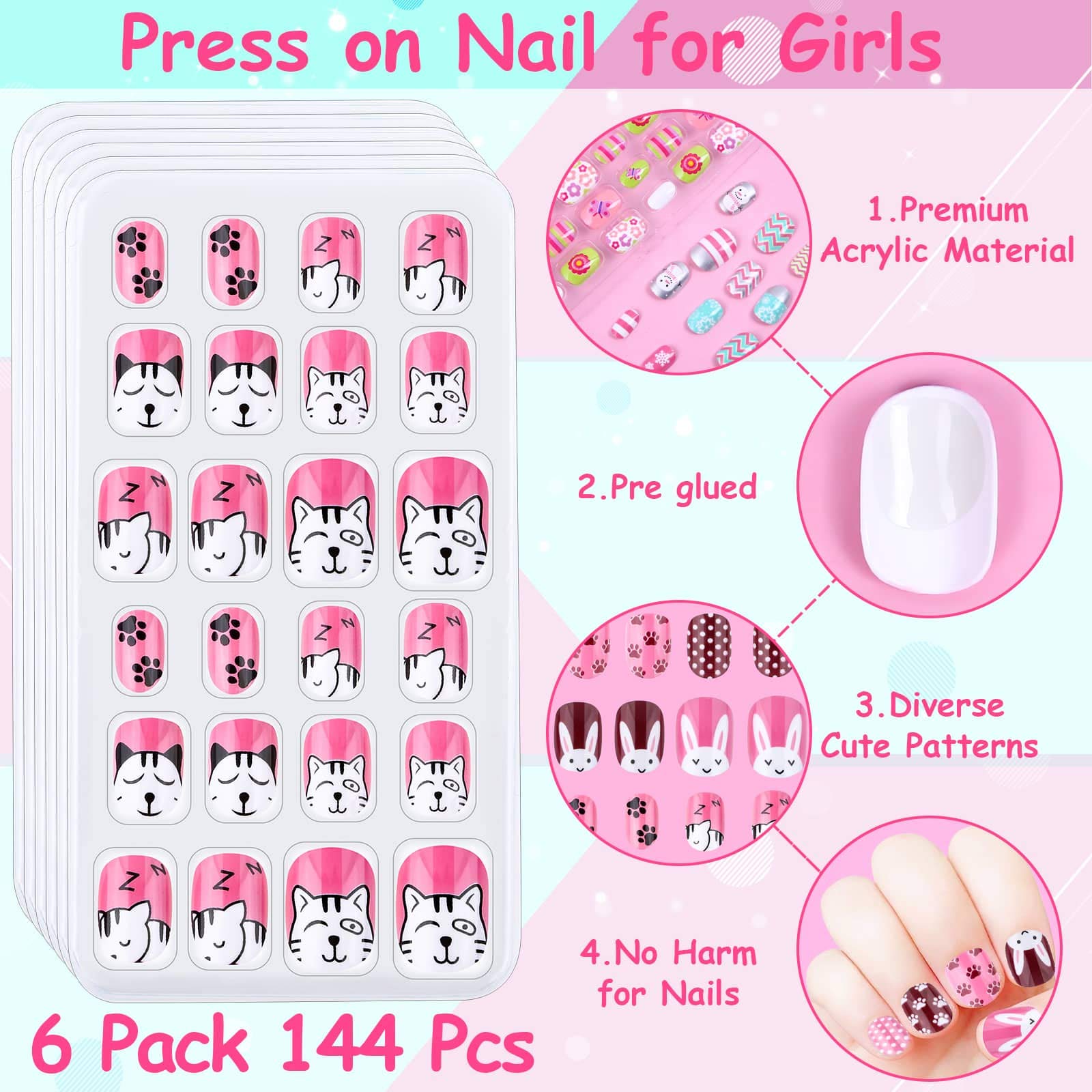 Thrilez short nail tips in 12 sizes fit growing nails easily for kids aged 7–12.