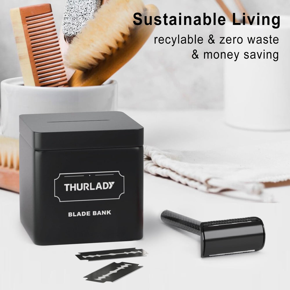 THURLADY matte black packaging signals plastic-free sustainable shaving