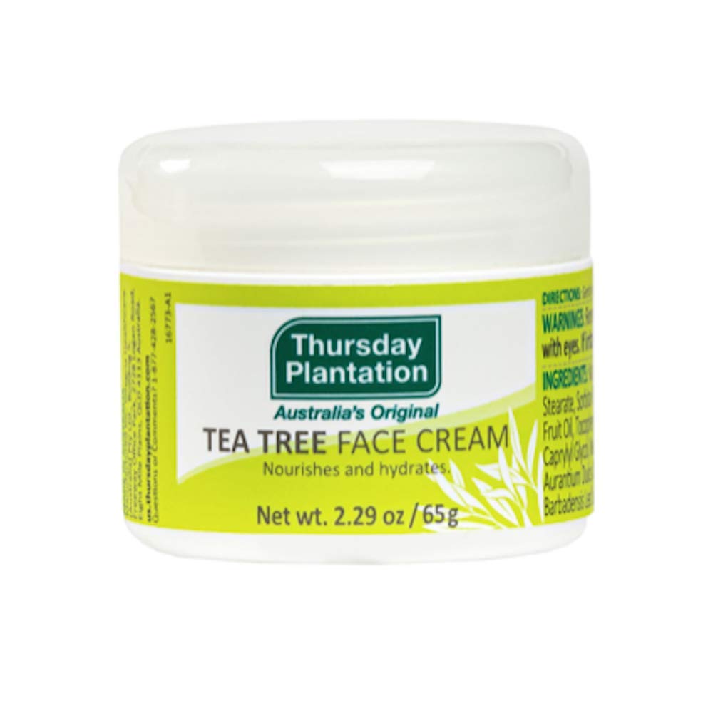 Thursday Plantation Tea Tree Face Cream bottle demonstrates hydrating action for clear-looking skin