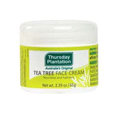 Thursday Plantation Tea Tree Face Cream bottle demonstrates hydrating action for clear-looking skin