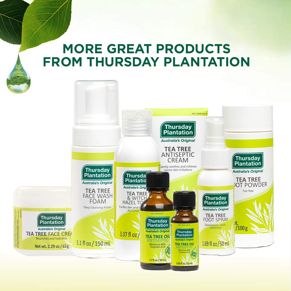 Thursday Plantation Tea Tree Oil application on skin areas for cleansing.
