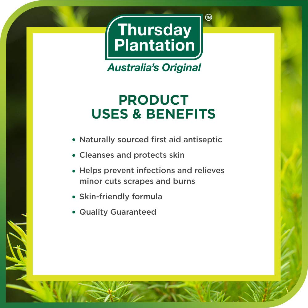 Thursday Plantation Tea Tree Oil leaves closeup highlighting natural origin.