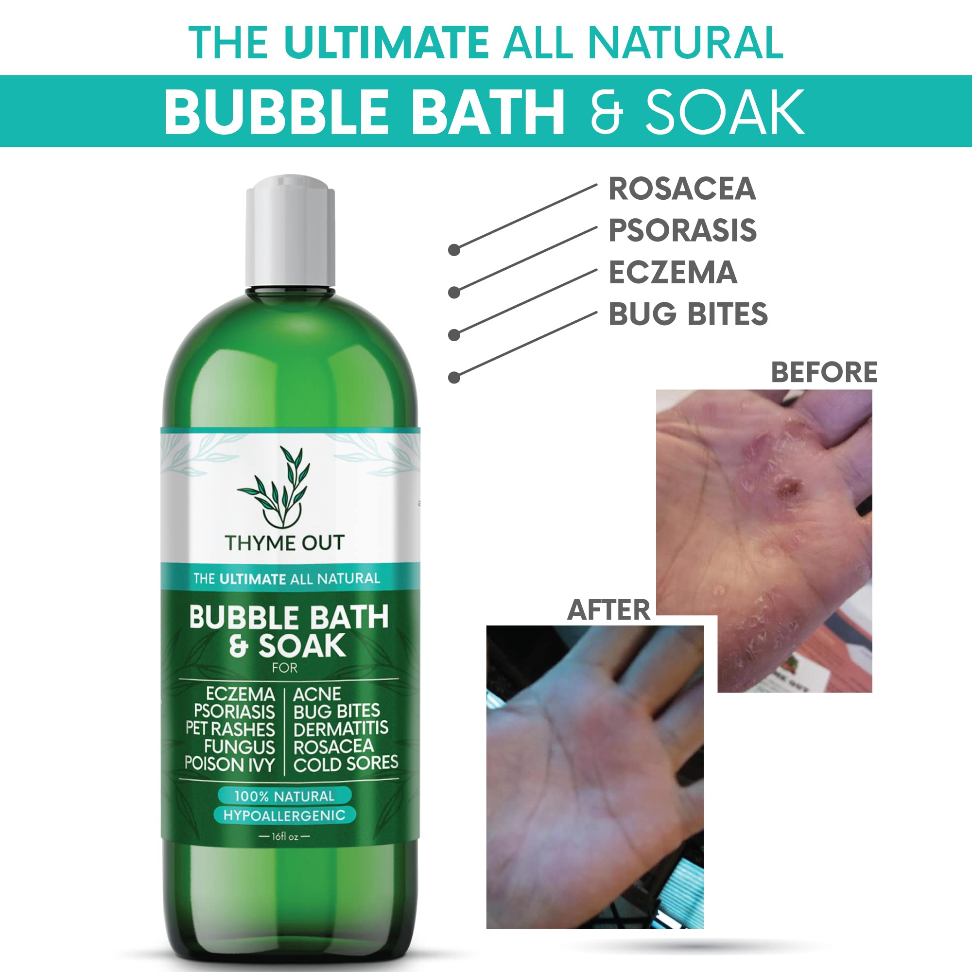 Thyme Out bubble bath rich foam closeup showcases luxurious bubbles for a relaxing bath.