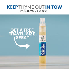 Thyme Out mist application on forearm illustrating quick absorption and hydration.