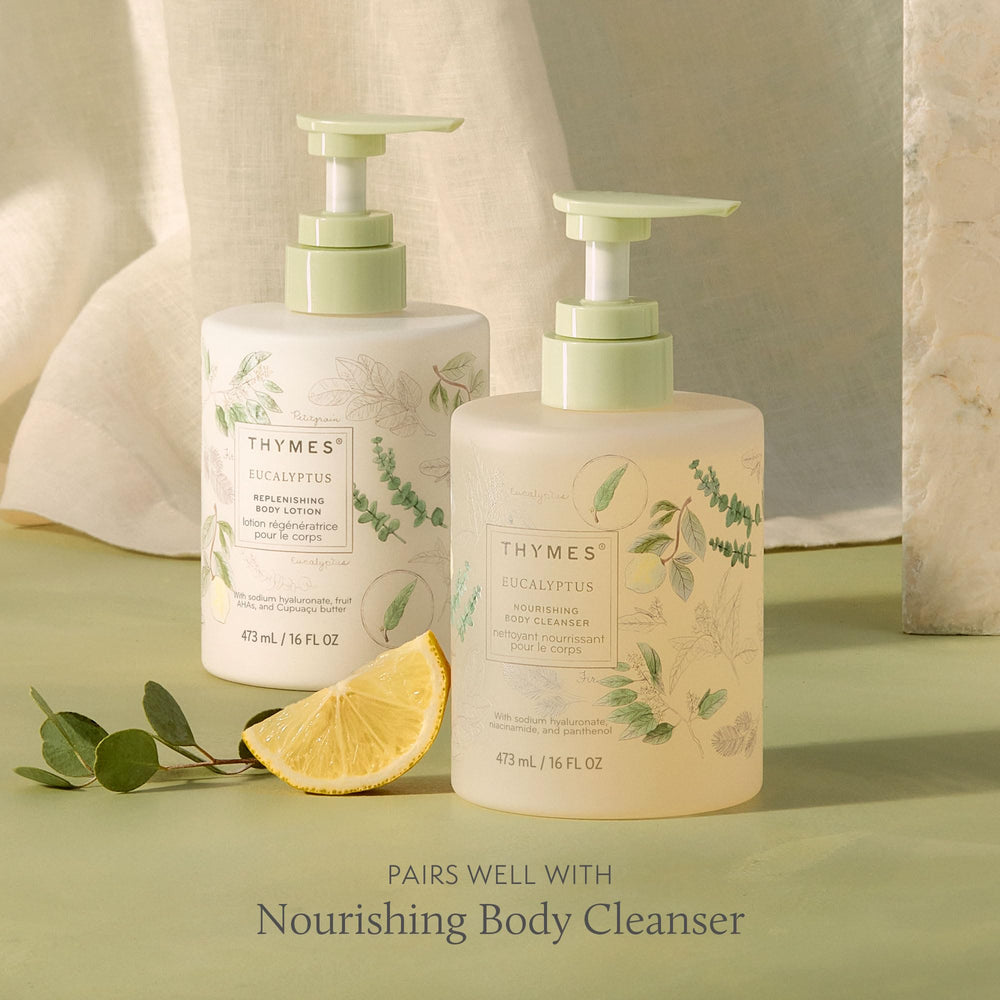 Thymes bathroom scene for a spa-like ritual with replenishing lotion.