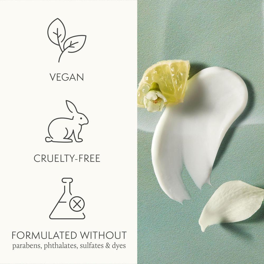 Thymes Bergamot Nectar Lotion texture rich demonstrates velvety, fast-absorbing cream.