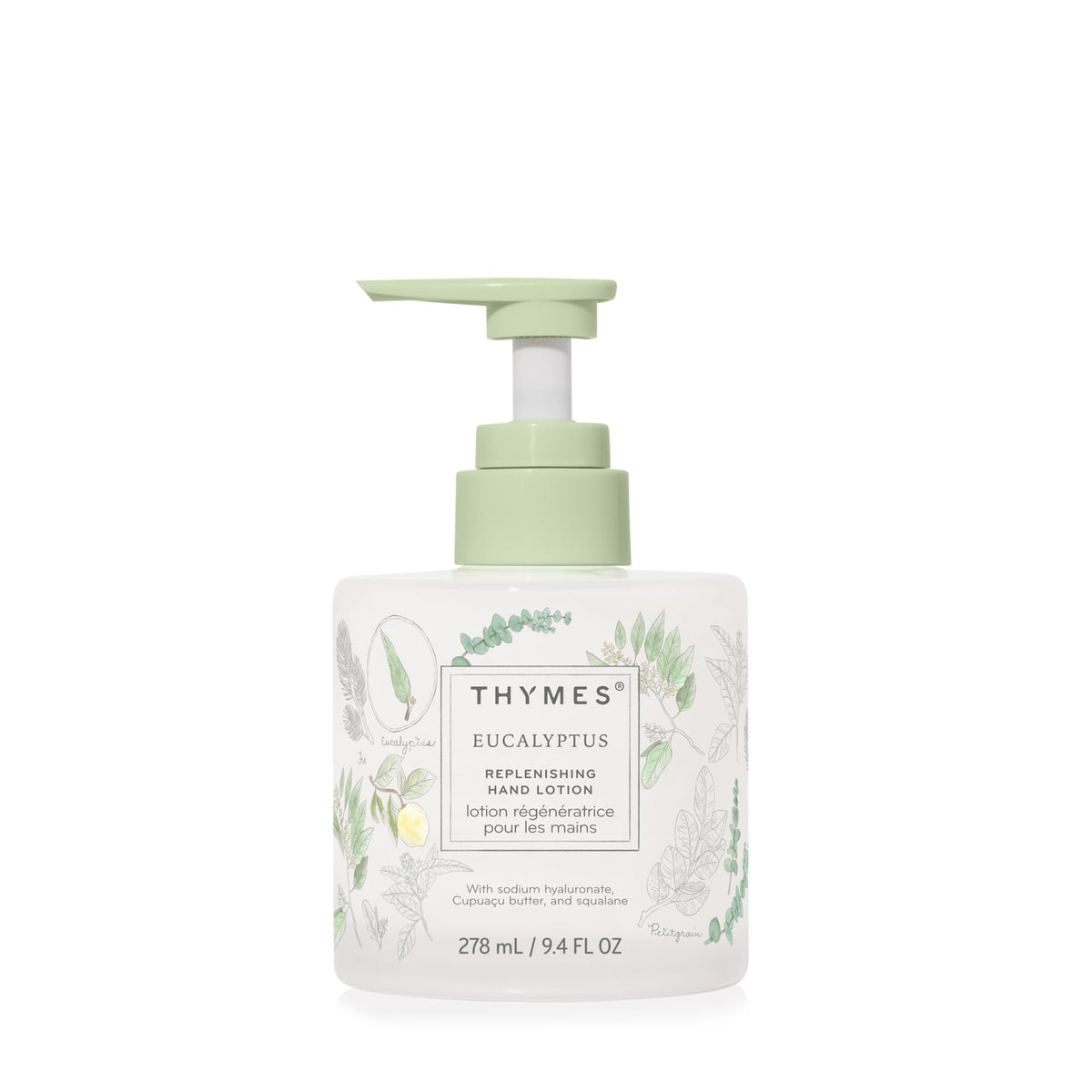 Thymes Eucalyptus Hand Lotion bottle highlights premium glass packaging for daily hydration