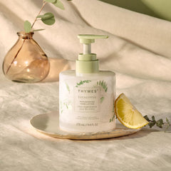Thymes Eucalyptus Hand Lotion cream closeup shows smooth, fast-absorbing texture