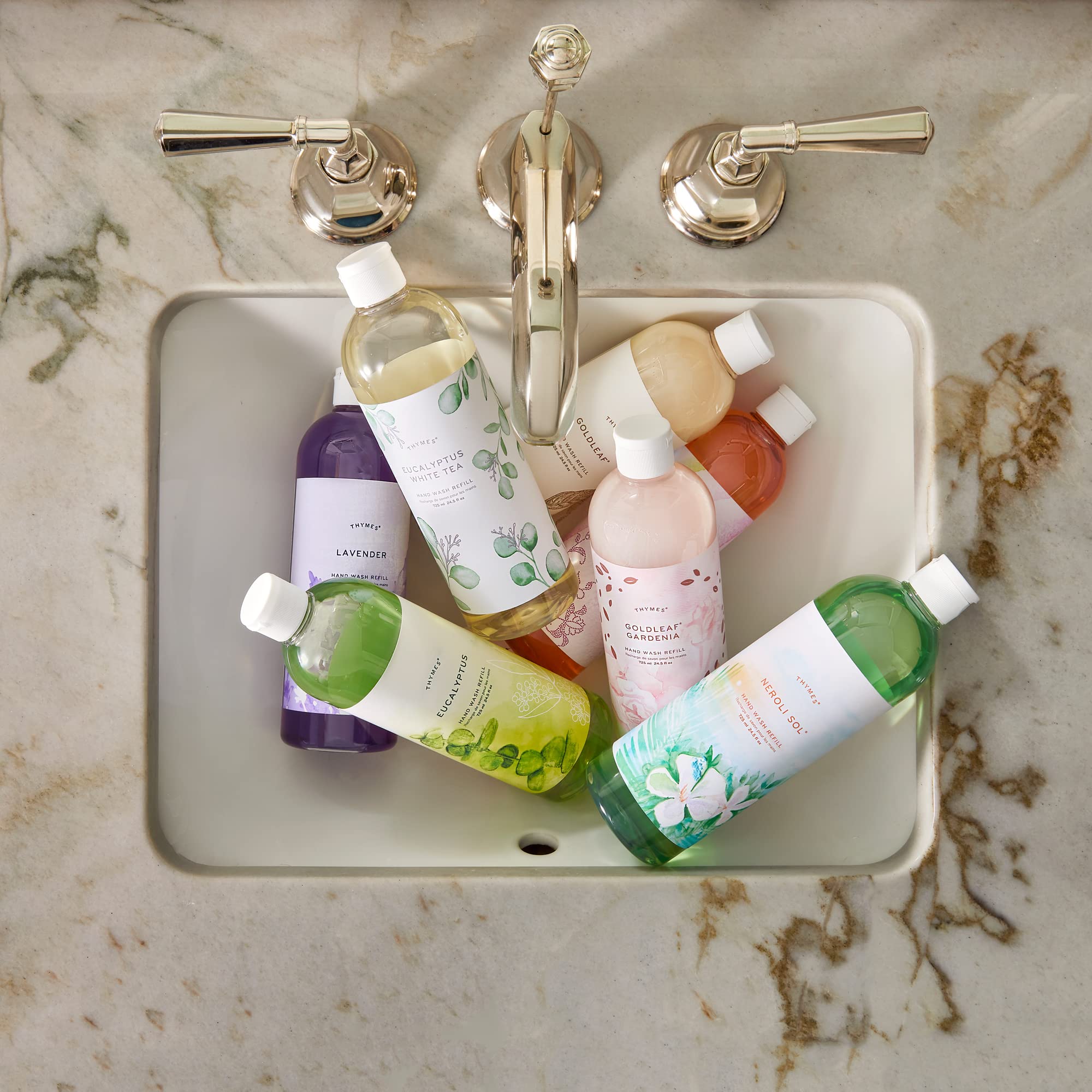 Thymes Lavender eco refill scene promotes environmentally friendly home cleansing.