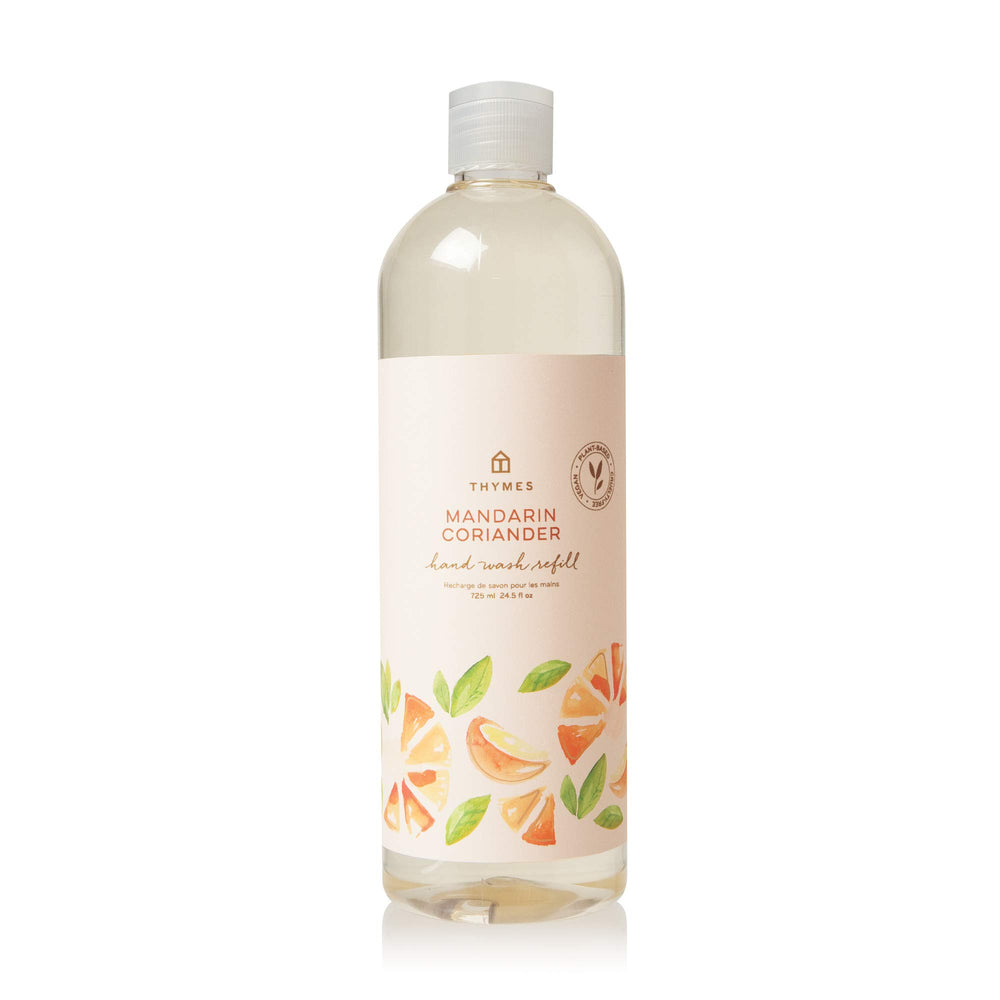 Thymes hand wash refill pump bottle with Mandarin Coriander citrus scent.