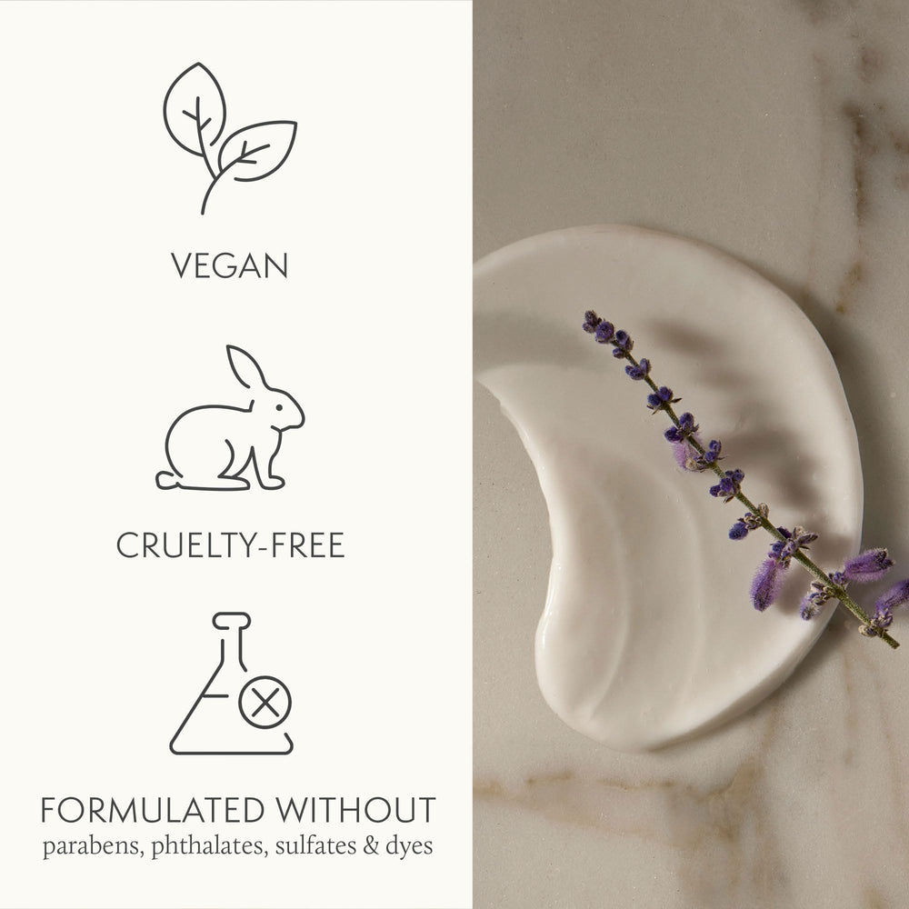 Thymes lavender flowers emphasize soothing, spa worthy scent.