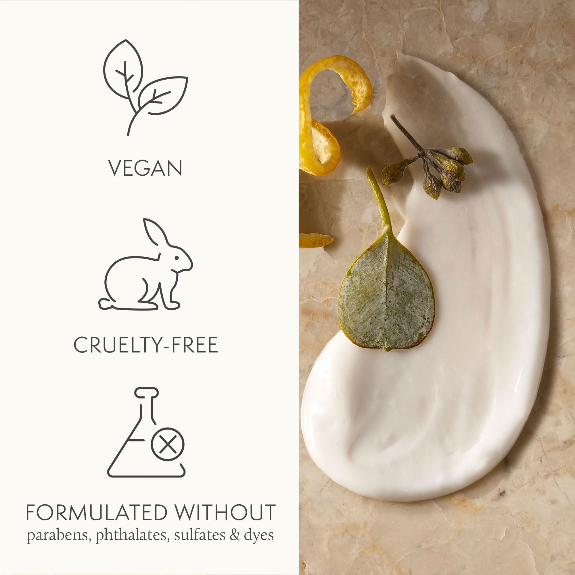Thymes lotion texture close-up reveals creamy, rich consistency.